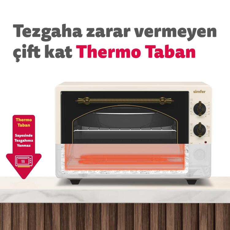 Simfer 4295 42Litre Bej Retro Midi Fırın 6 Fonksiyon Turbo - 10