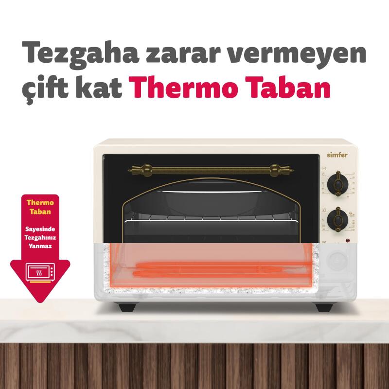 Simfer 4295 42Litre Bej Retro Midi Fırın 6 Fonksiyon Turbo - 10