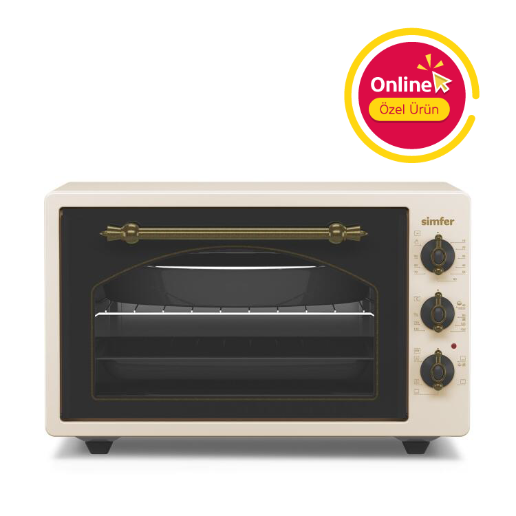 Simfer 4295 Retro Bej 42LT Turbo Fan Mini / Midi Fırın – 6 Fonksiyon, Yoğurt Yapma & Buz Çözme Özellikli - Simfer