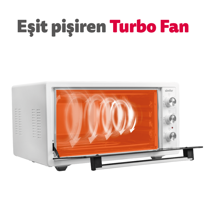 Simfer 4502 Turbo Beyaz Midi/Mini Fırın, 1400W, 45 Litre - 5