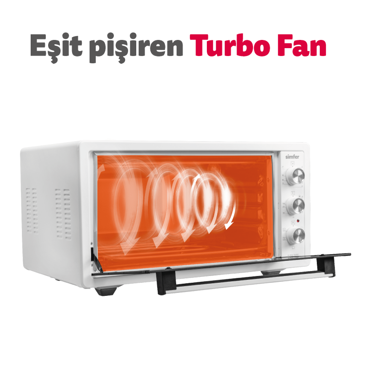 Simfer 4502 45Litre Beyaz Midi Fırın 6 Fonksiyon Turbo - 5