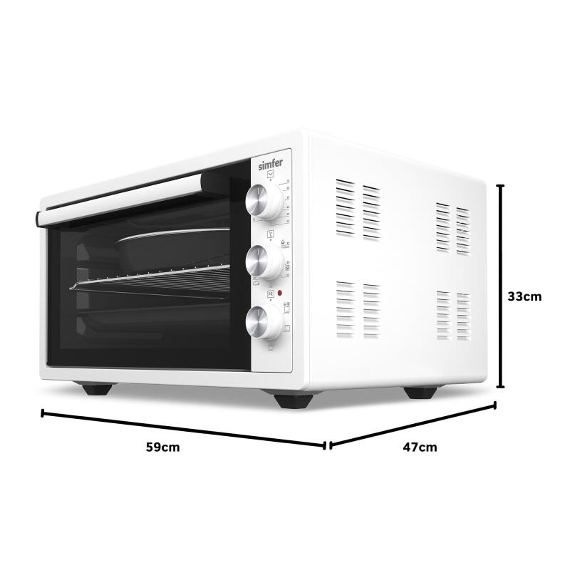 Simfer 4502 Beyaz 45 LT Turbo Fan Mini / Midi Fırın - 6 Fonksiyon,Yoğurt Yapma, Buz Çözme & İç Aydınlatma - 12