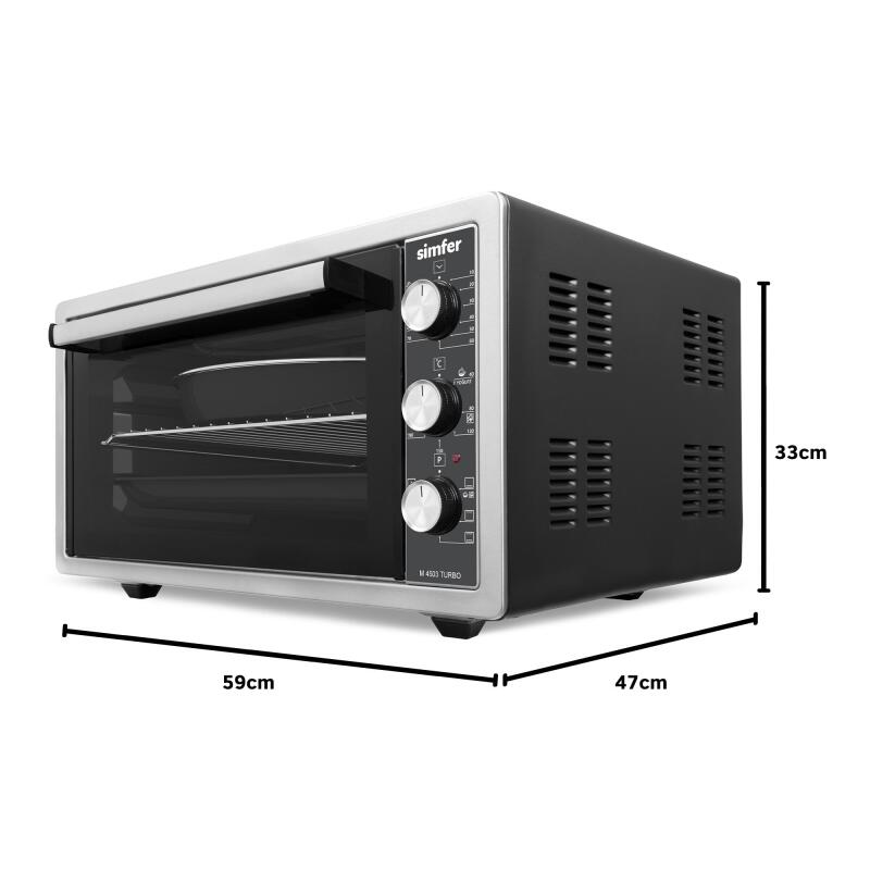 Simfer 4503 İnox Gri 45 LT Turbo Fan Mini / Midi Fırın - 6 Fonksiyon,Yoğurt Yapma, Buz Çözme & İç Aydınlatma - 12