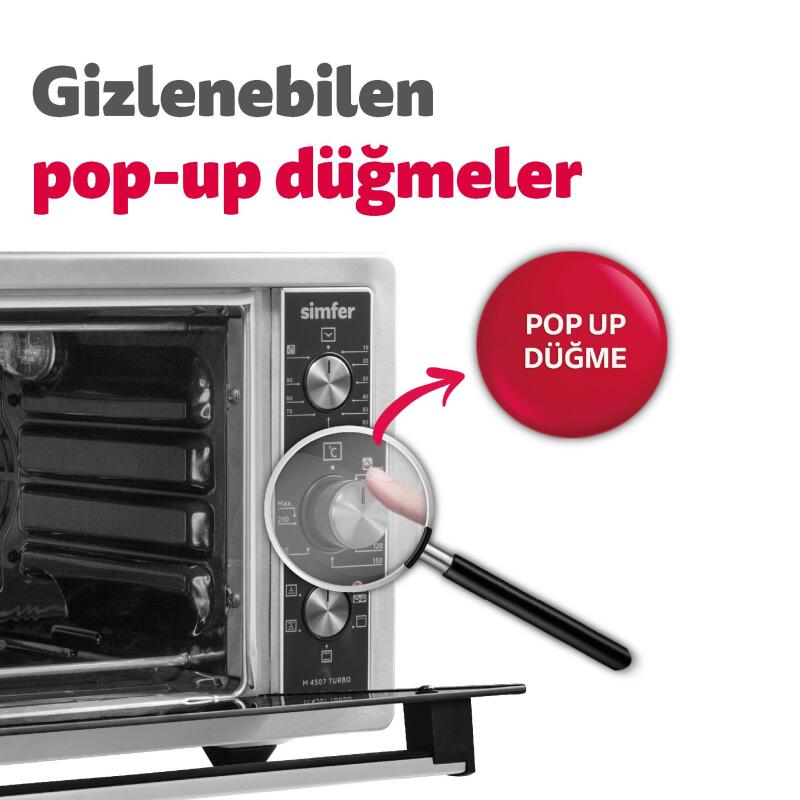 Simfer 4507 İnox Gri 45 LT Turbo Fan Mini / Midi Fırın - 6 Fonksiyon, Pop-Up Düğme, Yoğurt Yapma & Buz Çözme - 4