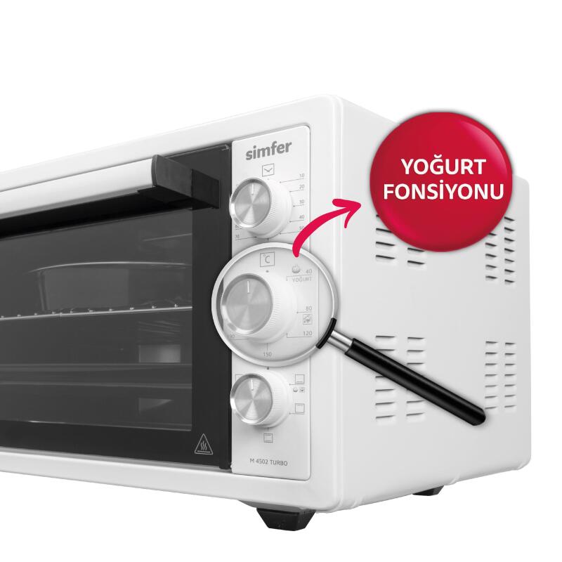Simfer 4507 İnox Gri 45 LT Turbo Fan Mini / Midi Fırın - 6 Fonksiyon, Pop-Up Düğme, Yoğurt Yapma & Buz Çözme - 6