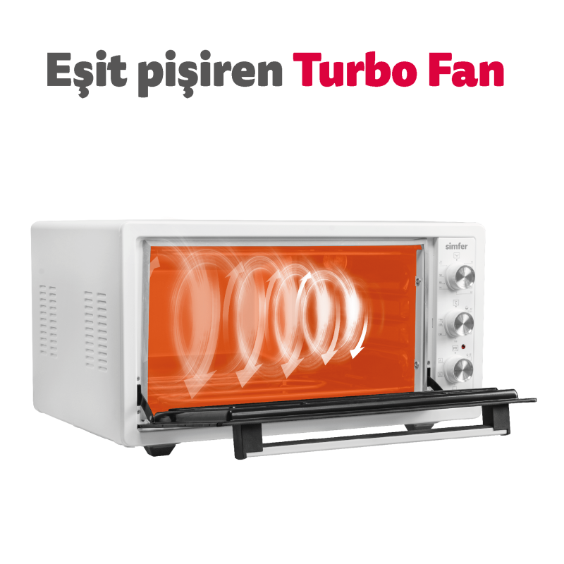 Simfer 4552 Turbo Beyaz Midi/Mini Fırın, 1400W, 45 Litre - 6