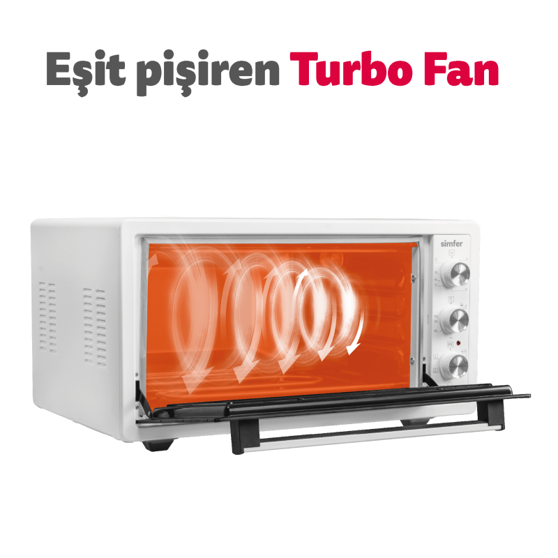 Simfer 4552 45Litre Beyaz Midi Fırın 6 Fonksiyon Turbo - 7