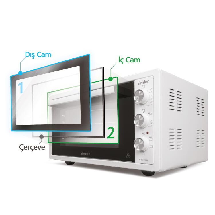 Simfer 4552 Beyaz 45 LT Turbo Fan Mini / Midi Fırın - 6 Fonksiyon,Yoğurt Yapma, Buz Çözme & İç Aydınlatma - 4