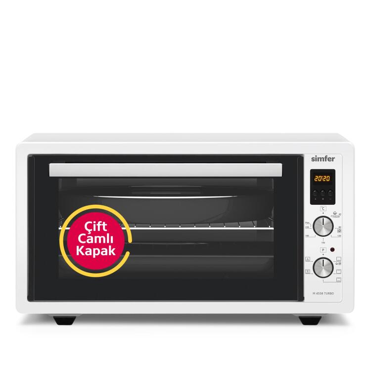Simfer 4558 Beyaz 45 LT Turbo Fan Mini / Midi Fırın - 6 Fonksiyon, Dijital Ekran, Pop-Up Düğme,Yoğurt Yapma - Simfer