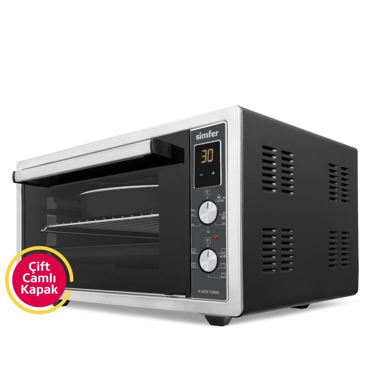 Simfer 4559 İnox Gri 45 LT Turbo Fan Mini / Midi Fırın - 6 Fonksiyon, Dijital Ekran, Pop-Up Düğme,Yoğurt Yapma - 2