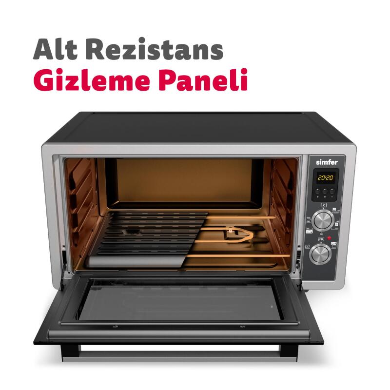 Simfer 4559 İnox Gri 45 LT Turbo Fan Mini / Midi Fırın - 6 Fonksiyon, Dijital Ekran, Pop-Up Düğme,Yoğurt Yapma - 6