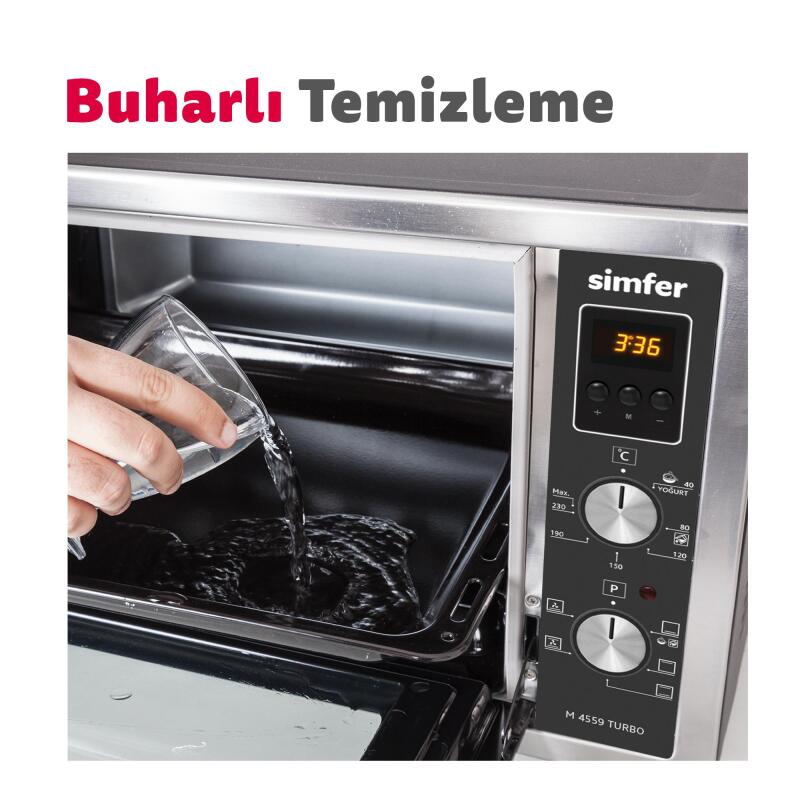 Simfer 4559 İnox Gri 45 LT Turbo Fan Mini / Midi Fırın - 6 Fonksiyon, Dijital Ekran, Pop-Up Düğme,Yoğurt Yapma - 11