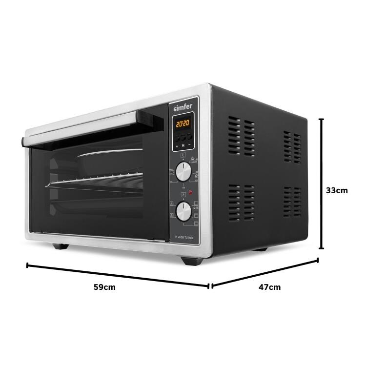 Simfer 4559 İnox Gri 45 LT Turbo Fan Mini / Midi Fırın - 6 Fonksiyon, Dijital Ekran, Pop-Up Düğme,Yoğurt Yapma - 12