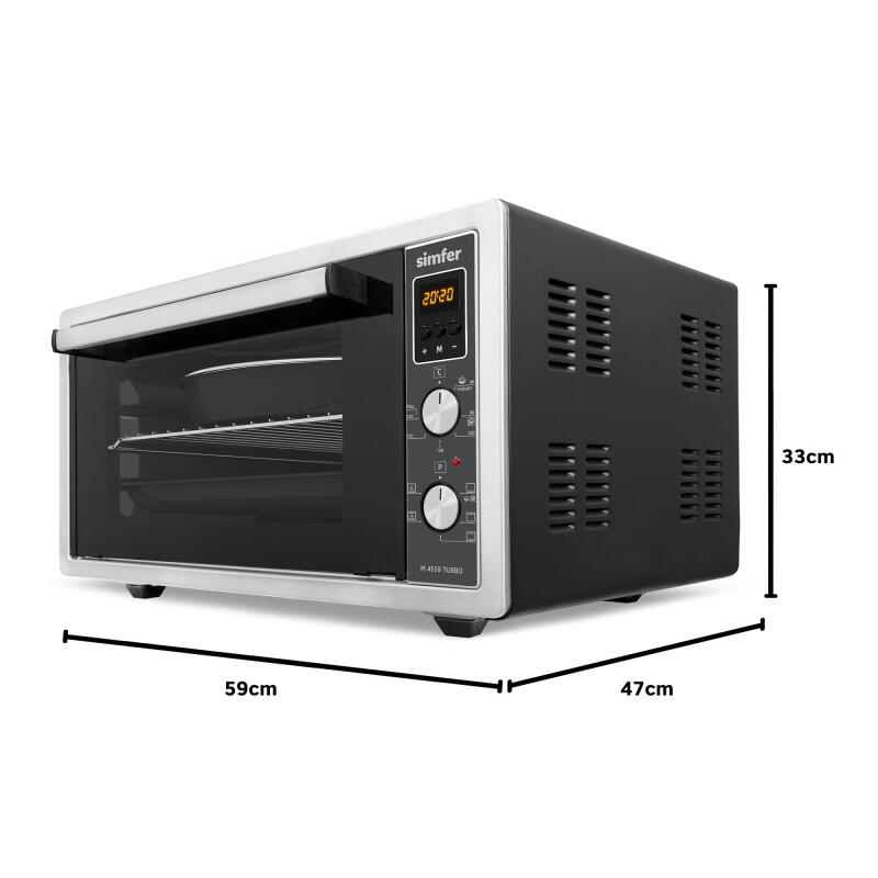 Simfer 4559 İnox Gri 45 LT Turbo Fan Mini / Midi Fırın - 6 Fonksiyon, Dijital Ekran, Pop-Up Düğme,Yoğurt Yapma - 12