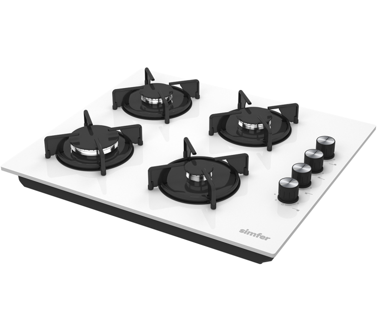 Simfer 3048 4G 60Cm Set Üstü Beyaz Hibrit Cam Ocak, Emaye Izgara - 1