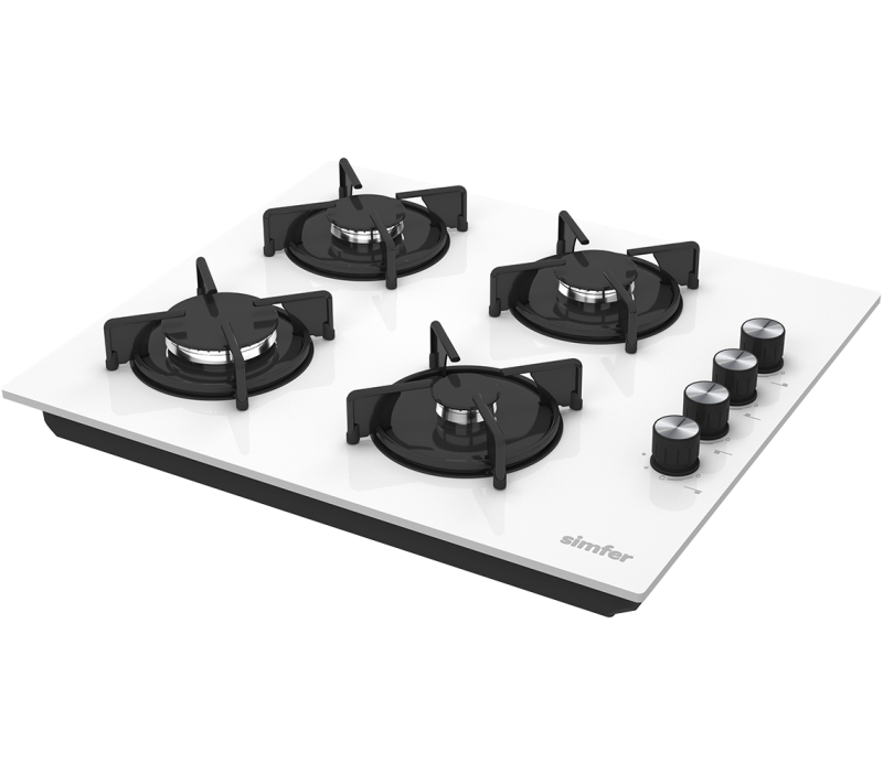 Simfer 3048 4G 60Cm Ankastre Beyaz Hibrit Cam Ocak, Emaye Izgara - 1