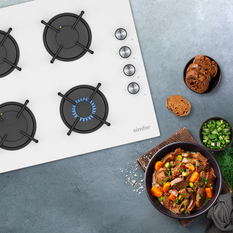 Simfer 3048 4G 60Cm Ankastre Beyaz Hibrit Cam Ocak, Emaye Izgara - 2