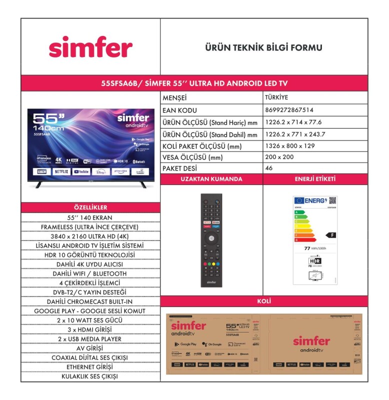 Simfer 55SFSA6B 140 Ekran 55 