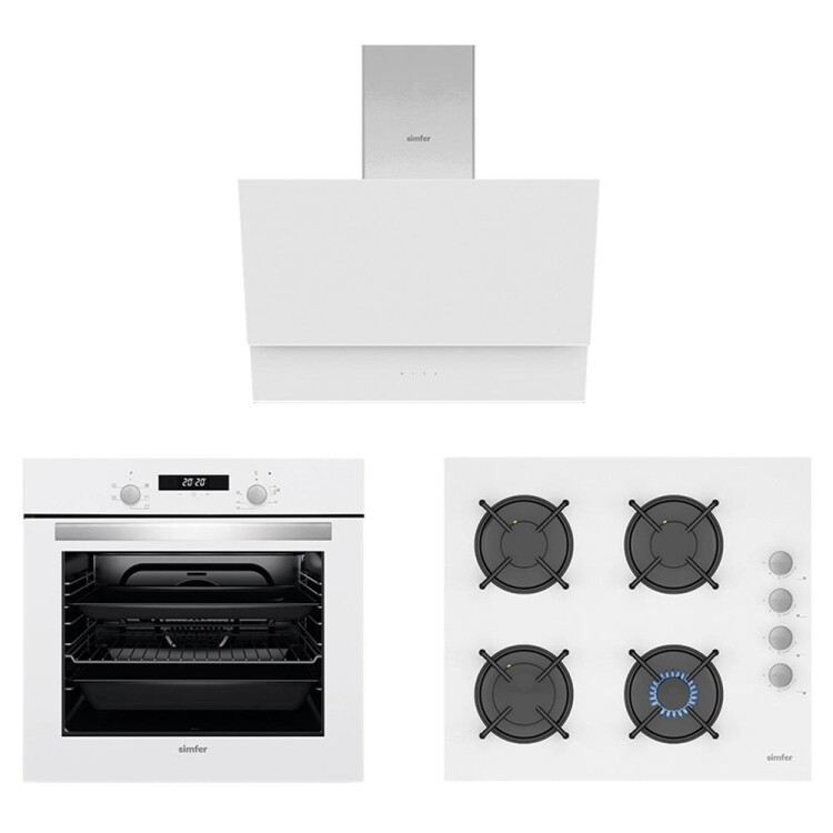 Simfer 6 Fonksiyon 60 Litre Beyaz Elektro Turbo Dijital Ankanstre Set ( 7340 Fırın + 3507 Ocak + 8704 Davlumbaz) - Simfer