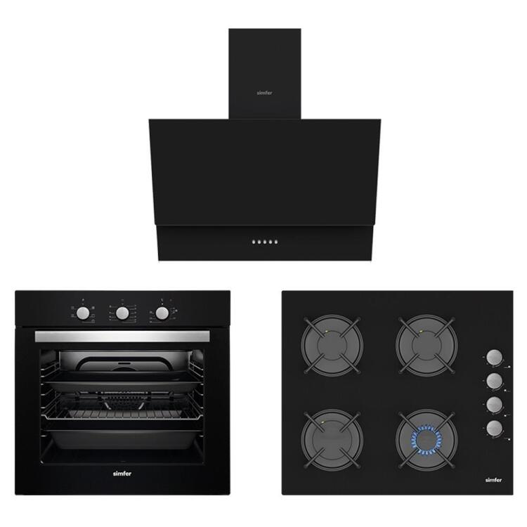 Simfer 6 Fonksiyon Siyah Elektro Turbo 3'lü Ankastre Set (7336 Fırın + 3500 Ocak + 8708 Davlumbaz) - Simfer
