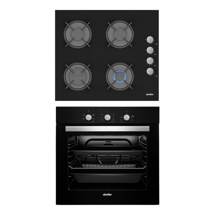 Simfer 6 Fonksiyon Elektro Turbo Siyah İkili Ankastre Set ( 3500 Ankastre Ocak + 7336 Ankastre Fırın) - Simfer