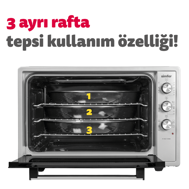 Simfer 7003 70Litre Inox Gri Midi Fırın 6 Fonksiyon Turbo - 11