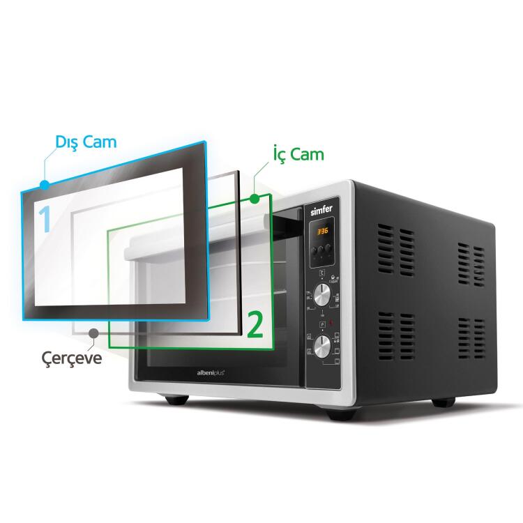 Simfer 7033 İnox Gri 70 LT Turbo Fan Mini / Midi Fırın - Multi Fonksiyon, Yoğurt Yapma, Buz Çözme & Çift Cam - 5