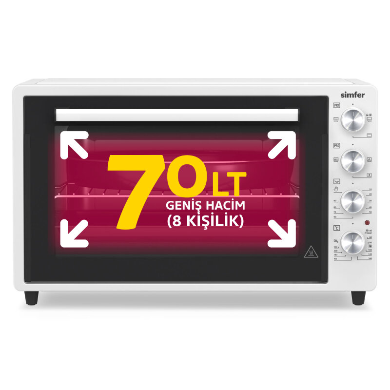 Simfer 7033 İnox Gri 70 LT Turbo Fan Mini / Midi Fırın - Multi Fonksiyon, Yoğurt Yapma, Buz Çözme & Çift Cam - 2