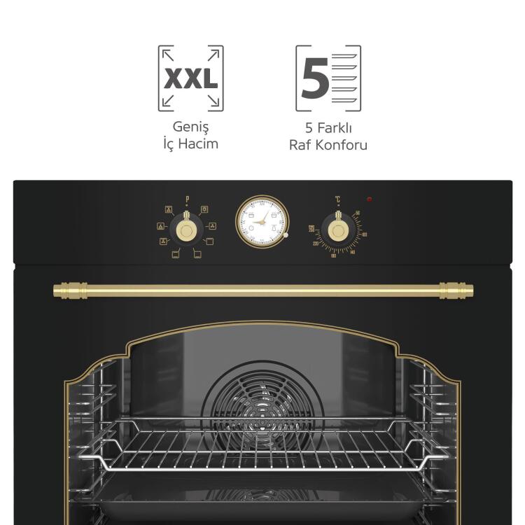 Simfer 7349 8 Fonksiyon Retro Ankastre Fırın Siyah Cam Power Turbo - 3