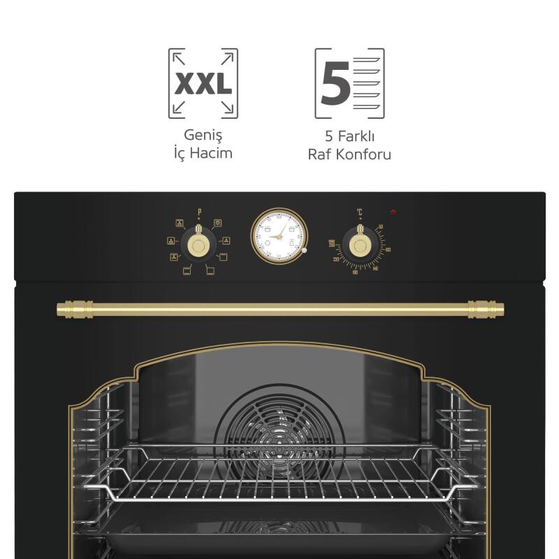 Simfer 7349 8 Fonksiyon Retro Ankastre Fırın Siyah Cam Power Turbo - 3