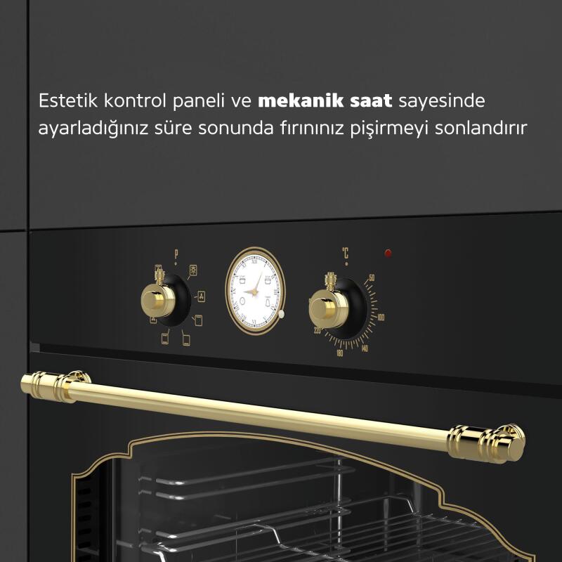 Simfer 7349 8 Fonksiyon Retro Ankastre Fırın Siyah Cam Multi Turbo - 4