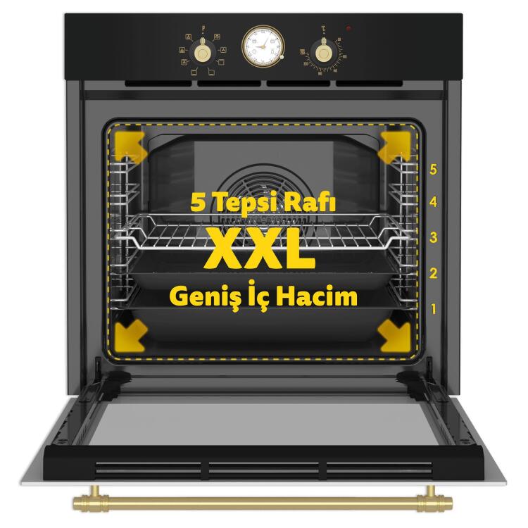 Simfer 7349 8 Fonksiyon Retro Ankastre Fırın Siyah Cam Multi Turbo - 5