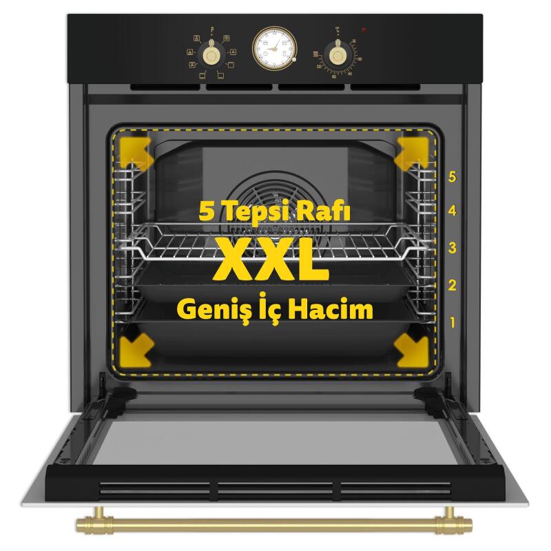 Simfer 7349 8 Fonksiyon Retro Ankastre Fırın Siyah Cam Multi Turbo - 5