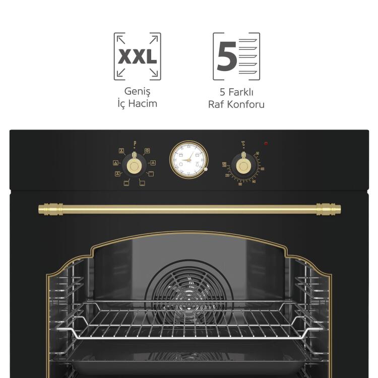 Simfer 7349 8 Fonksiyon Retro Ankastre Fırın Siyah Cam Multi Turbo - 3
