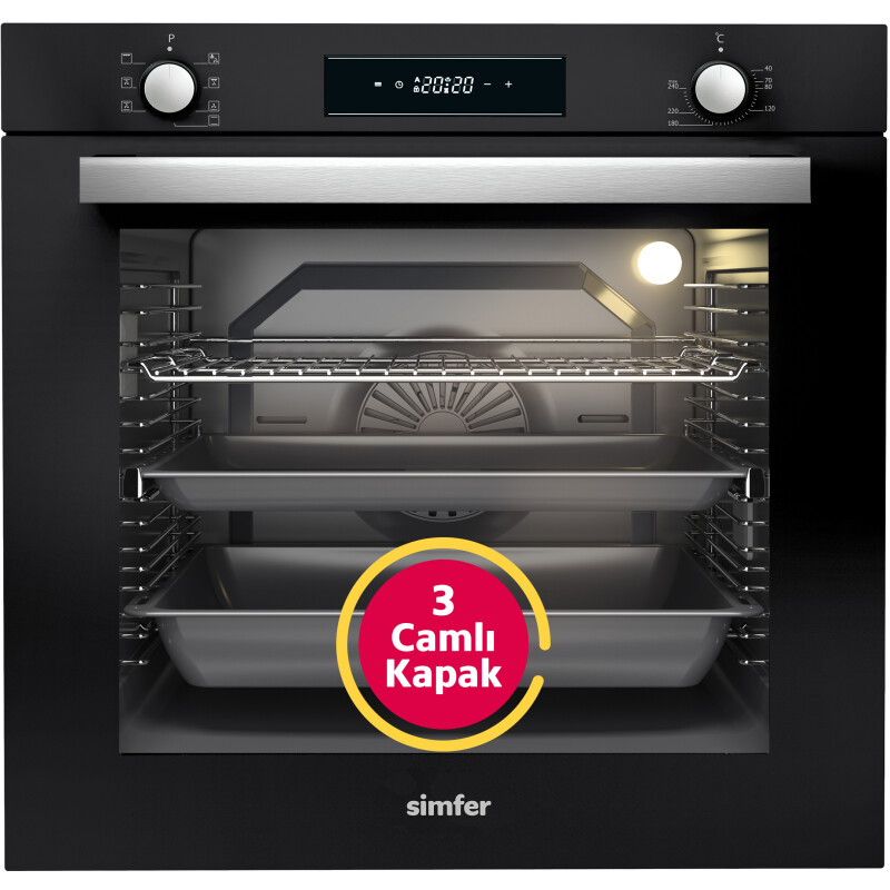 Simfer 7381 Ankastre Multi Turbo Fırın, 80 Litre, 3 Camlı, Multi Fonksiyon, 60 cm, Siyah - 1