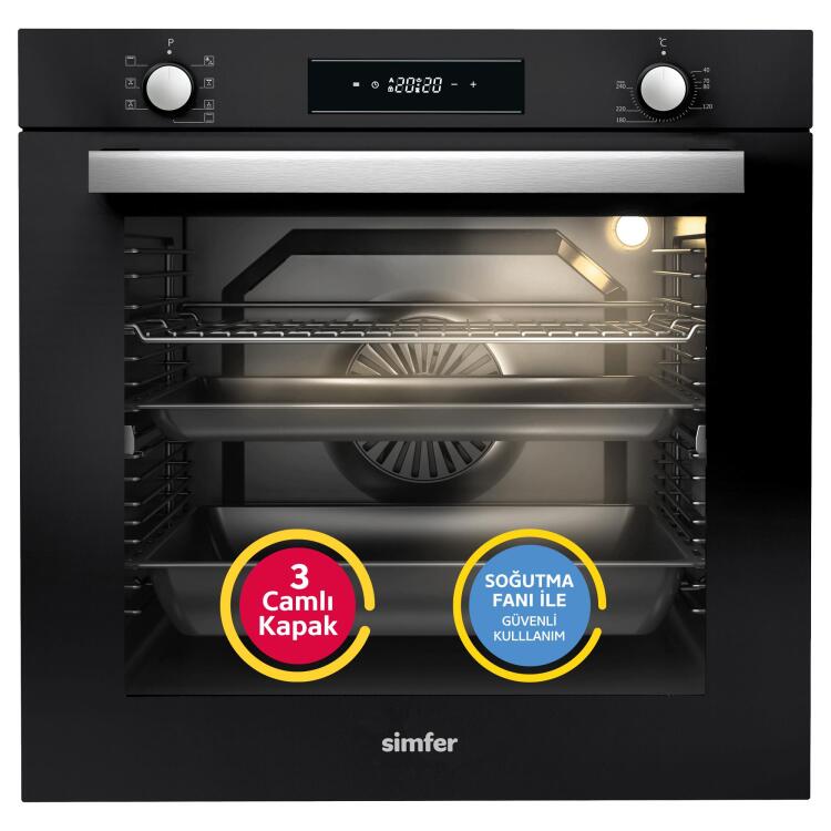 Simfer 7381 8 Fonksiyon Ankastre Fırın Siyah Cam Power Turbo Dijital - 1