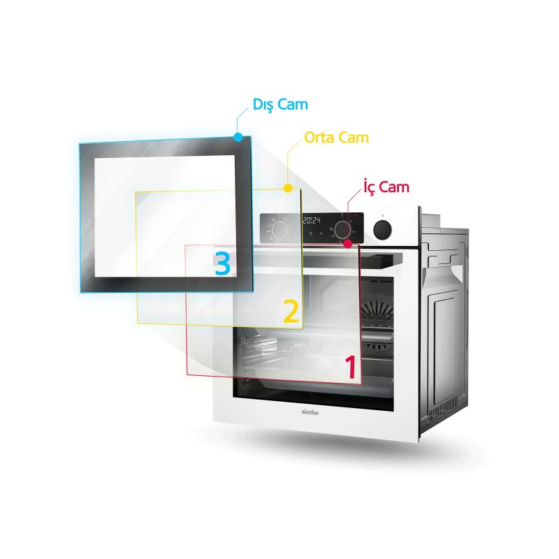 Simfer 7381 8 Fonksiyon Ankastre Fırın Siyah Cam Power Turbo Dijital - 3