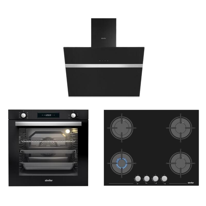 Simfer 8 Fonksiyon Siyah Multi Turbo Dijital 3'lü Ankastre Set (7381 Fırın + 3653 Ocak + 8611 Davlumbaz) - 1