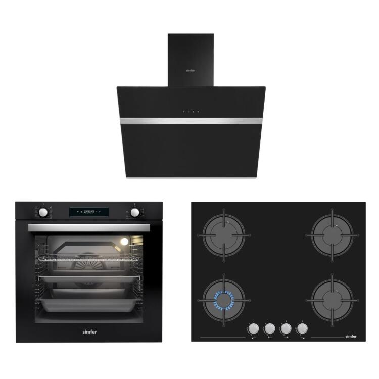 Simfer 8 Fonksiyon Siyah Multi Turbo Dijital 3'lü Ankastre Set (7381 Fırın + 3653 Ocak + 8611 Davlumbaz) - Simfer