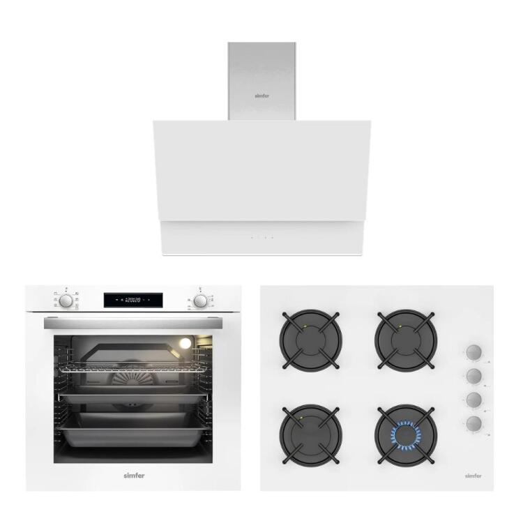 Simfer 8 Fonksiyon Beyaz Multi Turbo Dijital 3'lü Ankastre Set (7382 Fırın + 3507 Ocak + 8704 Davlumbaz) - Simfer