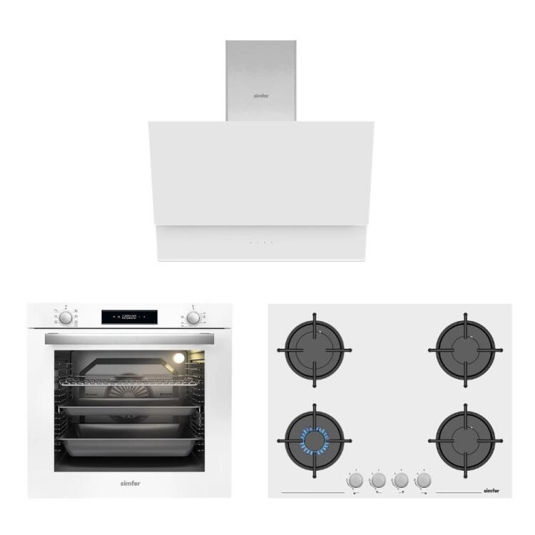 Simfer 8 Fonksiyon Beyaz Multi Turbo Dijital 3'lü Ankastre Set (7382 Fırın + 3654 Ocak + 8704 Davlumbaz) - Simfer