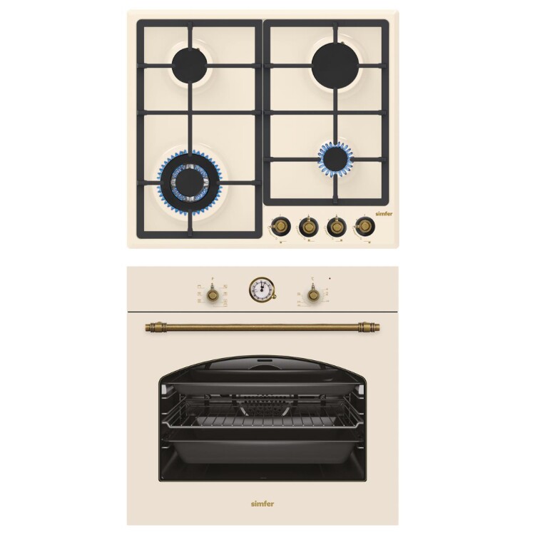 Simfer 8 Fonksiyon Elektro Turbo Rustik Bej İkili Ankastre Set (3322 Ankastre Ocak + 7318 Ankastre Fırın) - Simfer