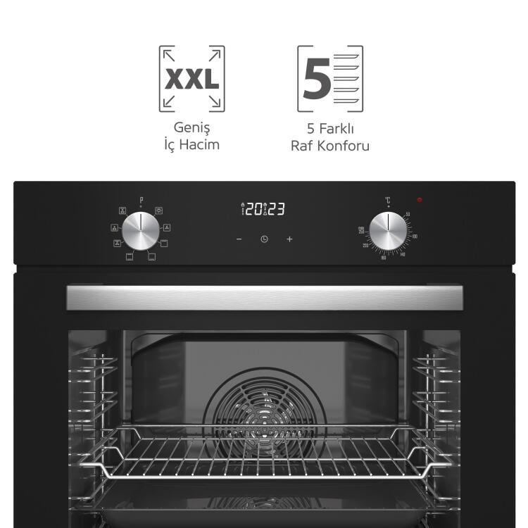 Simfer 8208 9 Fonksiyon QS Siyah Cam Ankastre Fırın Power Turbo Dijital - 2