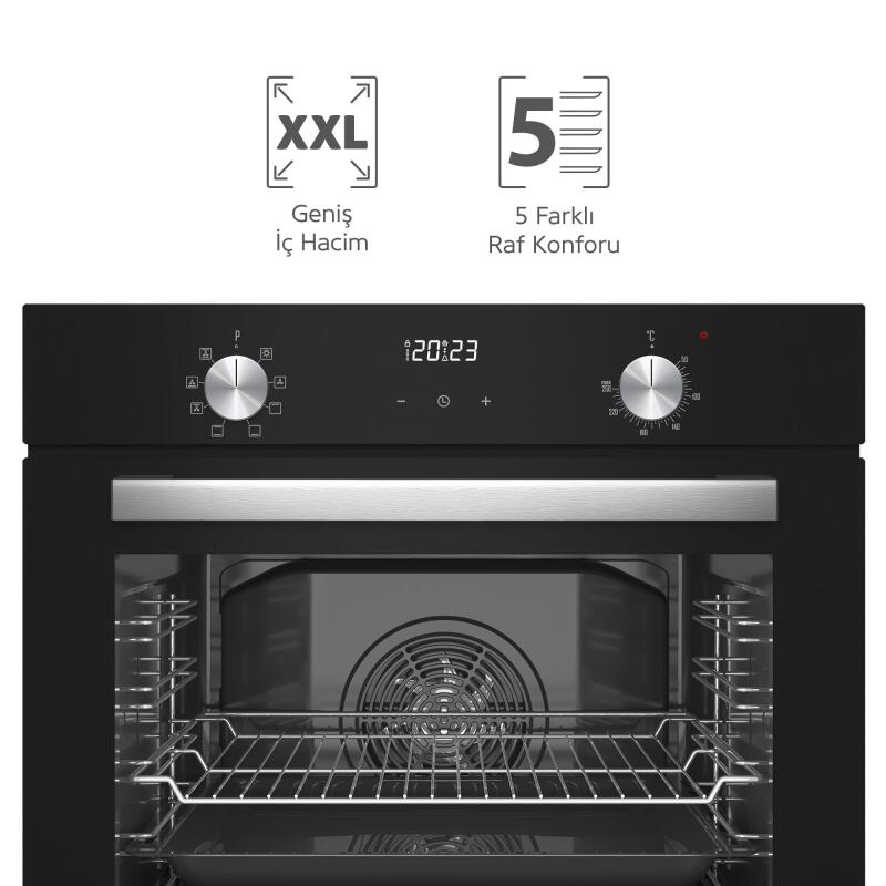 Simfer 8208 9 Fonksiyon QS Siyah Cam Ankastre Fırın Power Turbo Dijital - 2