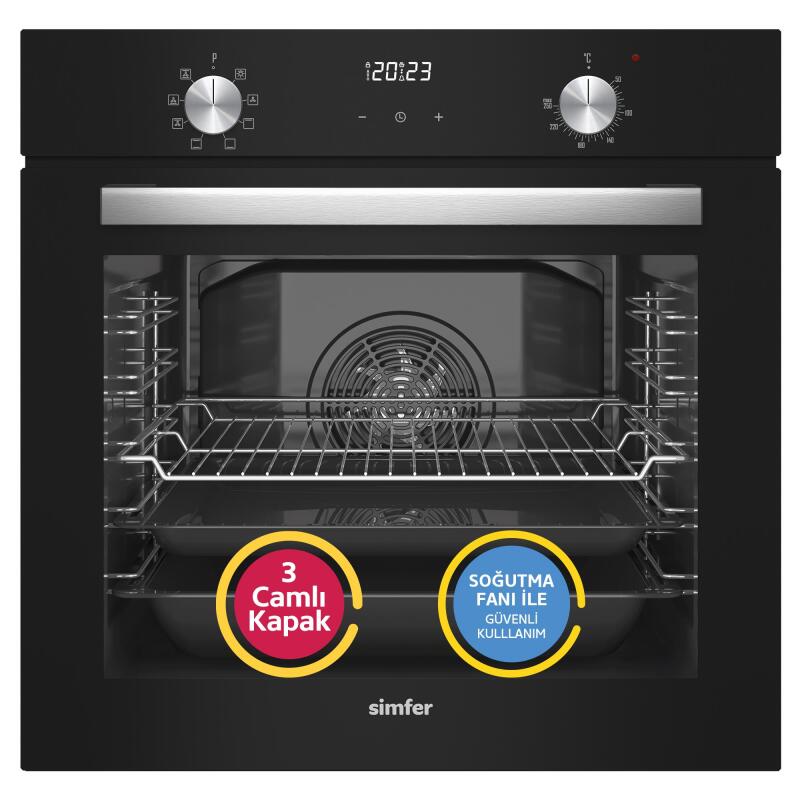 Simfer 8208 9 Fonksiyon QS Siyah Cam Ankastre Fırın Power Turbo Dijital - 1