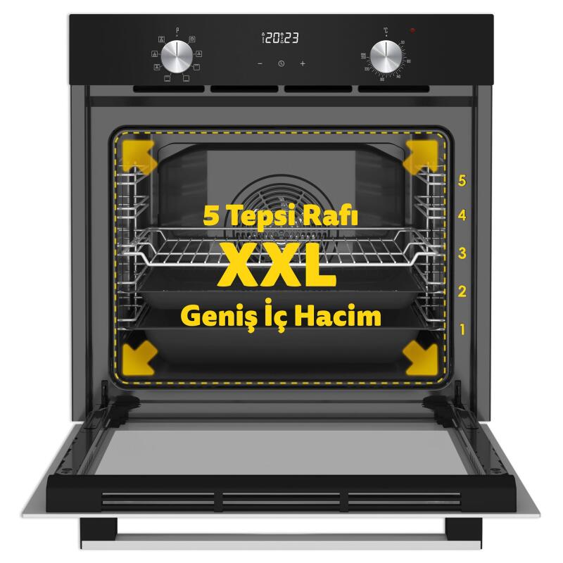 Simfer 8208 9 Fonksiyon QS Siyah Cam Ankastre Fırın Power Turbo Dijital - 2