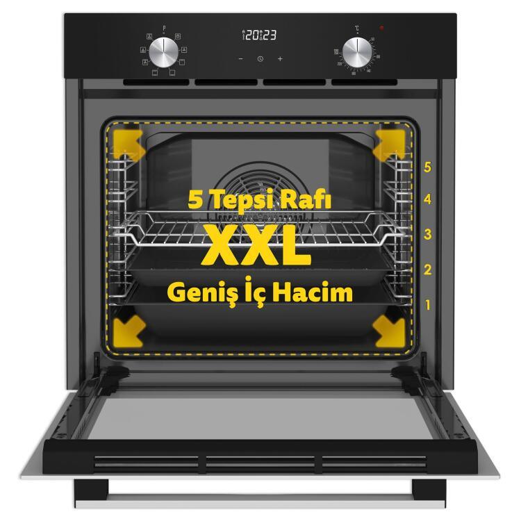 Simfer 8208 9 Fonksiyon QS Siyah Cam Ankastre Fırın Power Turbo Dijital - 2