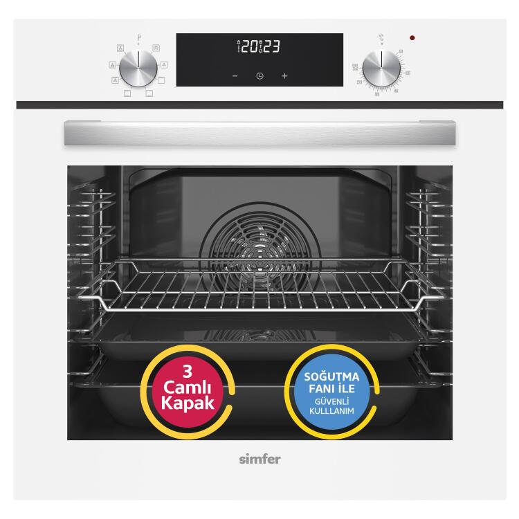 Simfer 8209 9 Fonksiyon QS Beyaz Cam Ankastre Fırın Power Turbo Dijital - Simfer