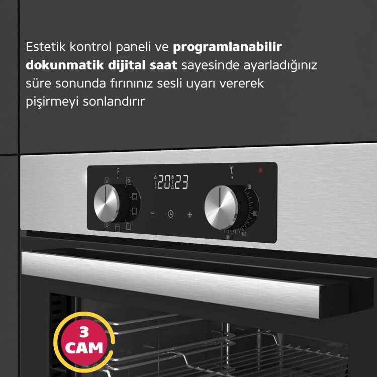 Simfer 8210 Air Fry Plus Ankastre Fırın 10 Fonksiyon Dijital Saat, Grill, Teleskobik Ray, Inox/Gri - 3