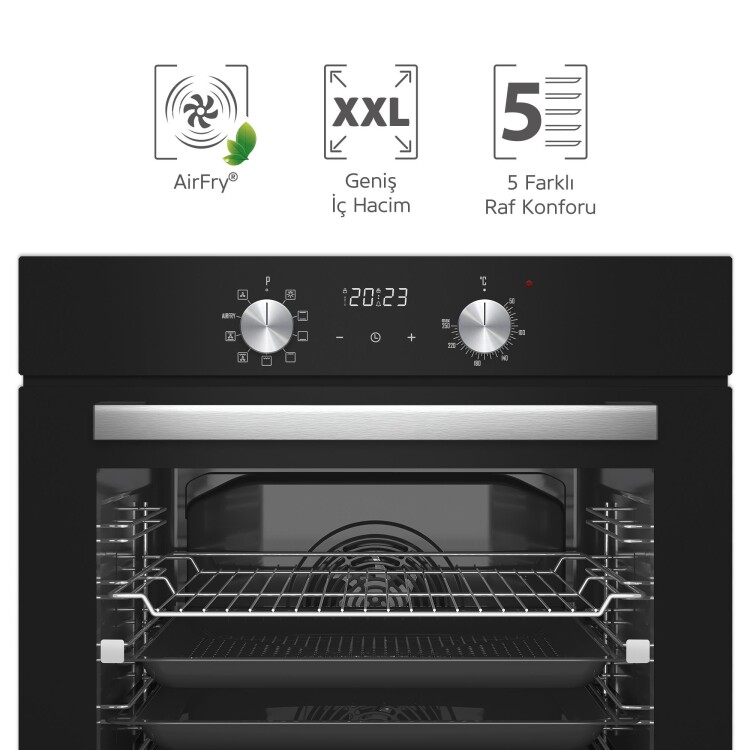 Simfer 8211 AirFry Plus Ankastre Fırın 10 Fonksiyon Dijital Saat, Grill, Teleskobik Ray, Siyah - 2